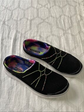 Skechers Black Slip-On Knit Sneakers with Rainbow Accents